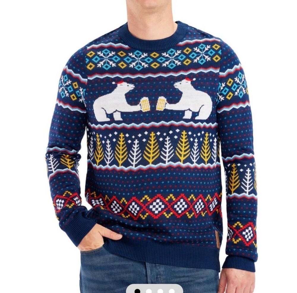 Tipsy Elves Polar Bear Beer Cheers Ugly Christmas Sweater Blue 3XL NEW